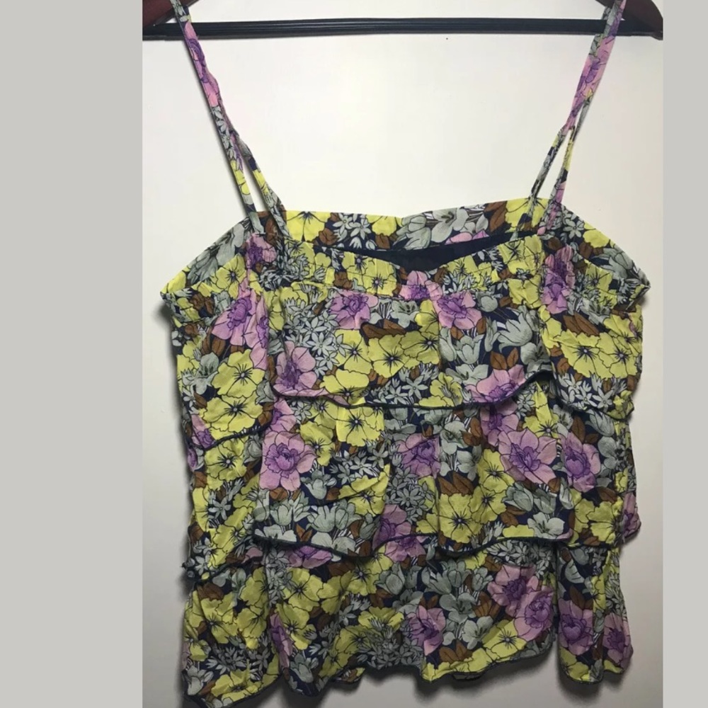 🏷Anthro Leifnotes Floral Ruffle Tank Top 14 - Picture 2 of 6